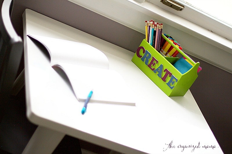 desk caddy with limited items on desk