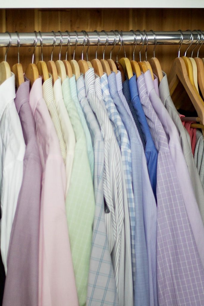 Clothing on a hanger arranged by color
