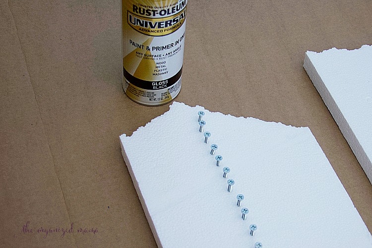 Spray nails by standing them up in styrofoam then spray painting so you can easily change the color to fit the look you want