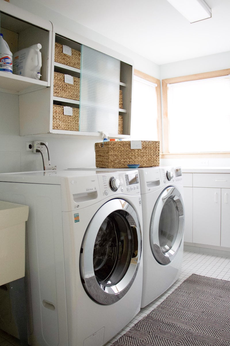Learn tips from a professional organizer her tips on how to organize laundry room when you have limited space or unique features. #laundryroom #organized