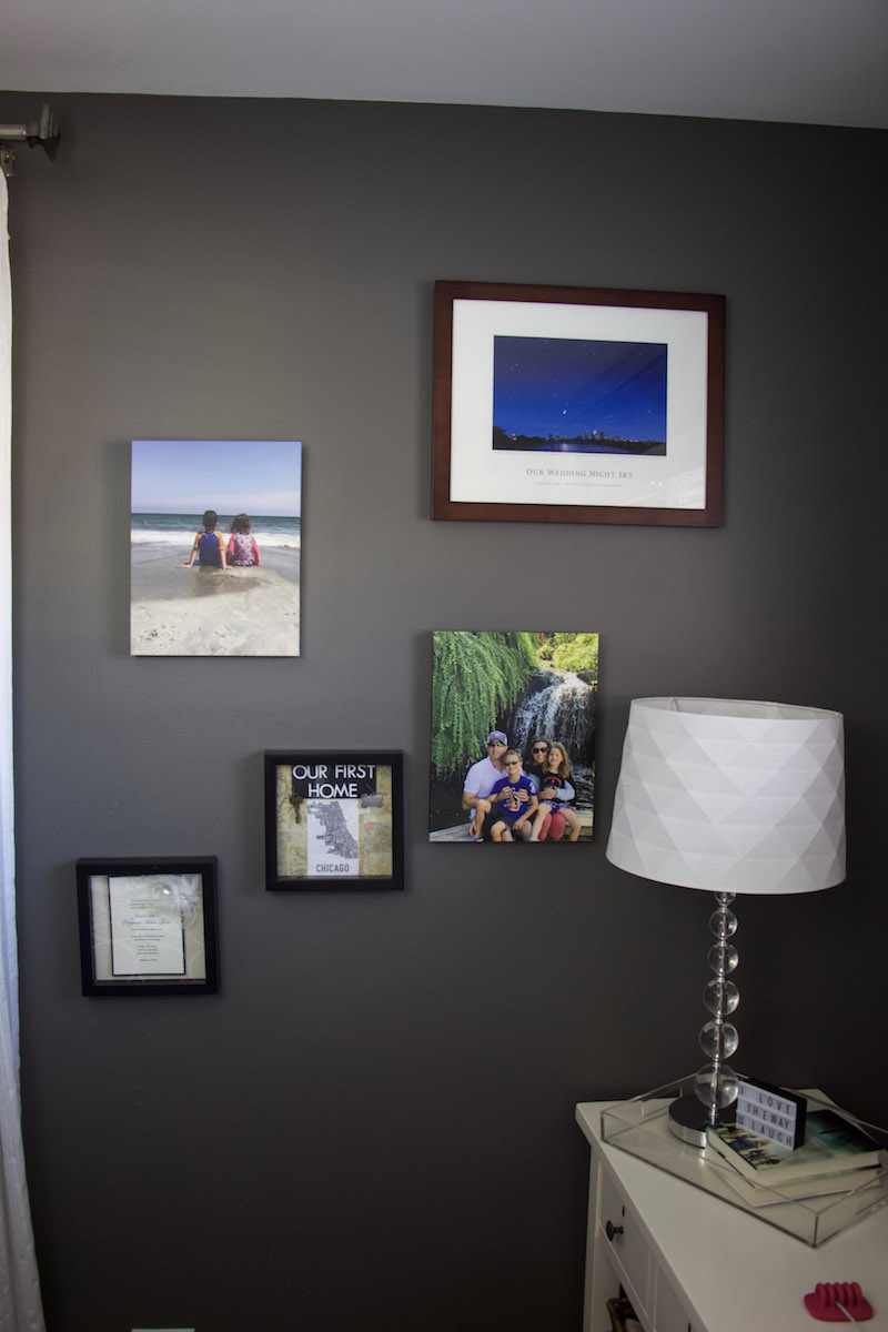 canvas prints on wall with mixbook for cozy bedroom decor