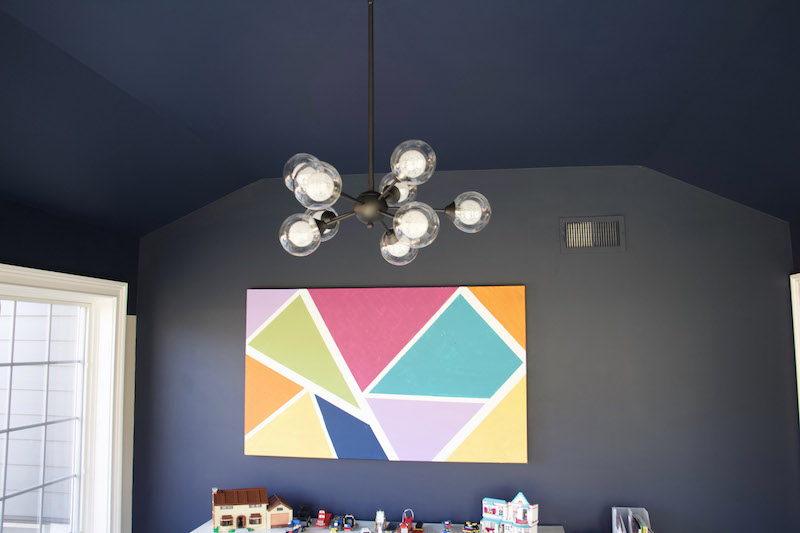 painted ceiling with chandelier