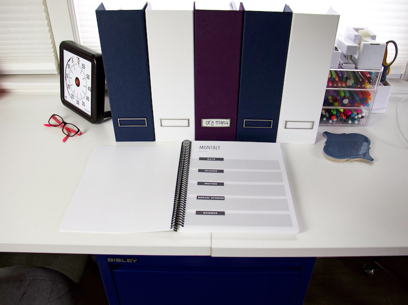 monthly homeschool planner with magazine holders to hold curriculum montessori elementary homeschool daily schedule