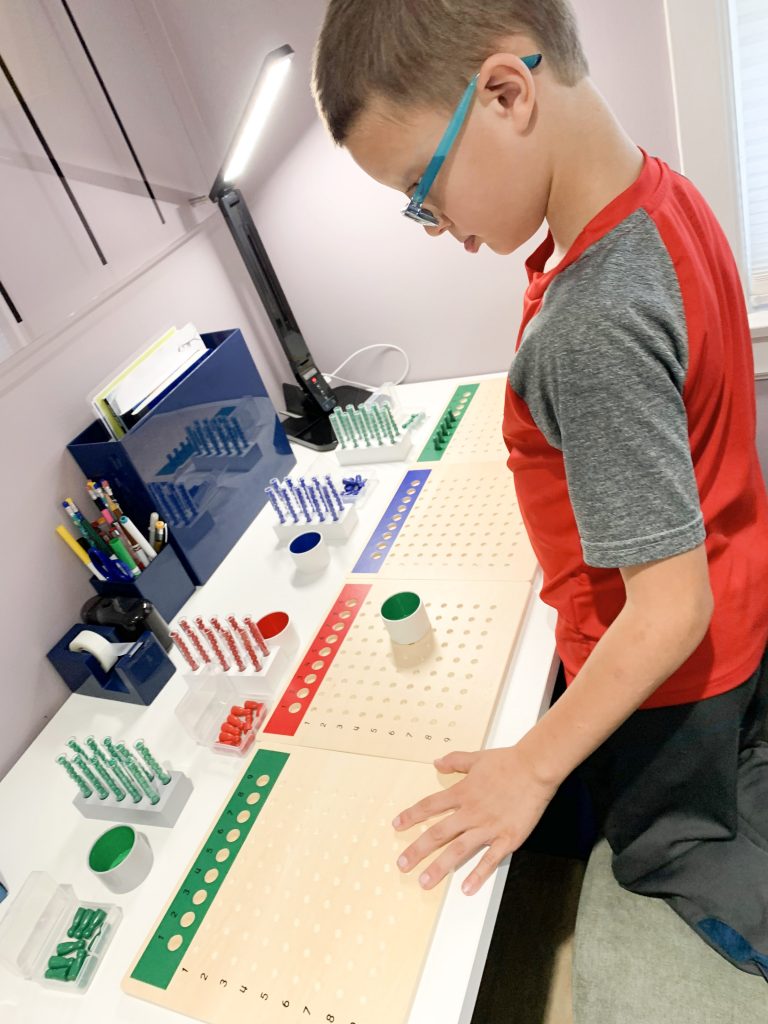 math manipulatives for division racks and tubes Montessori math