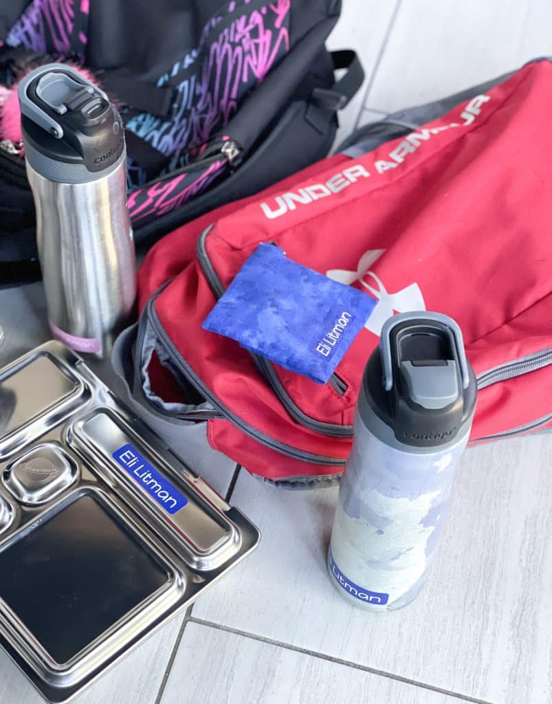 labels on lunch box and backpack for back to school