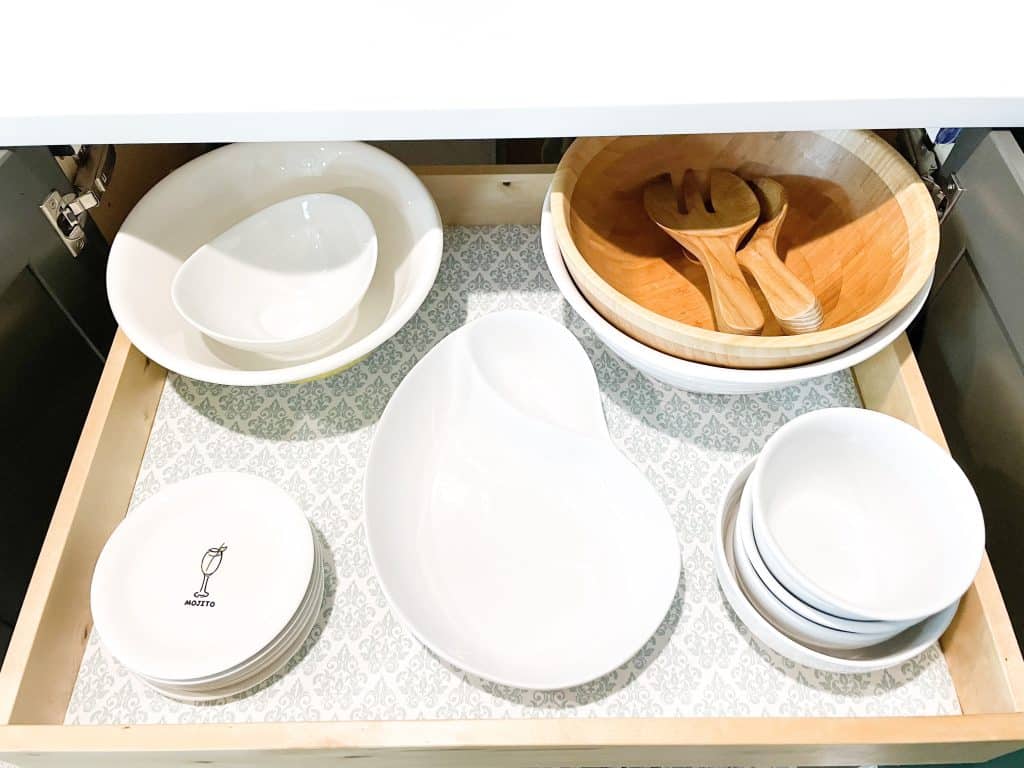 serving platters on drawer liner