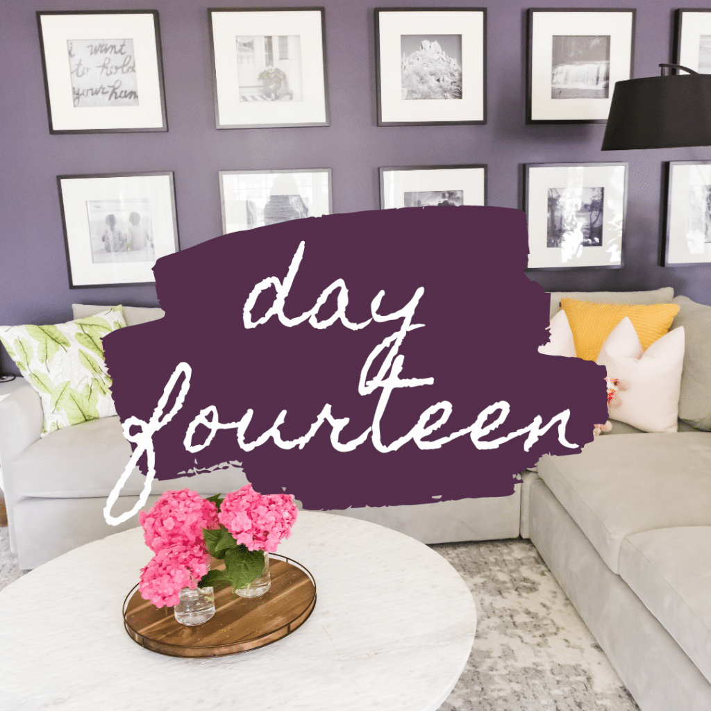 day 14 text over couch and pictures