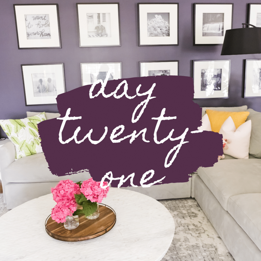 day 21 text over couch and pictures