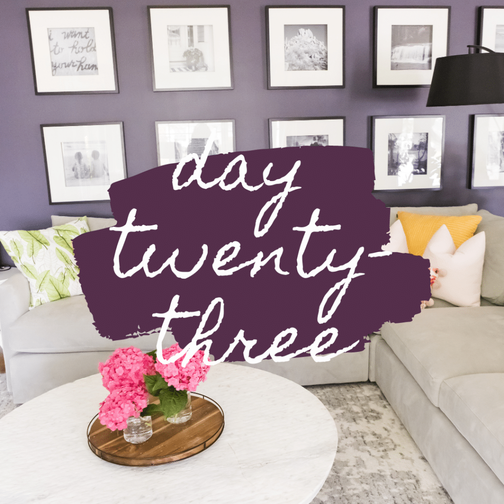 day 23 text over couch and pictures