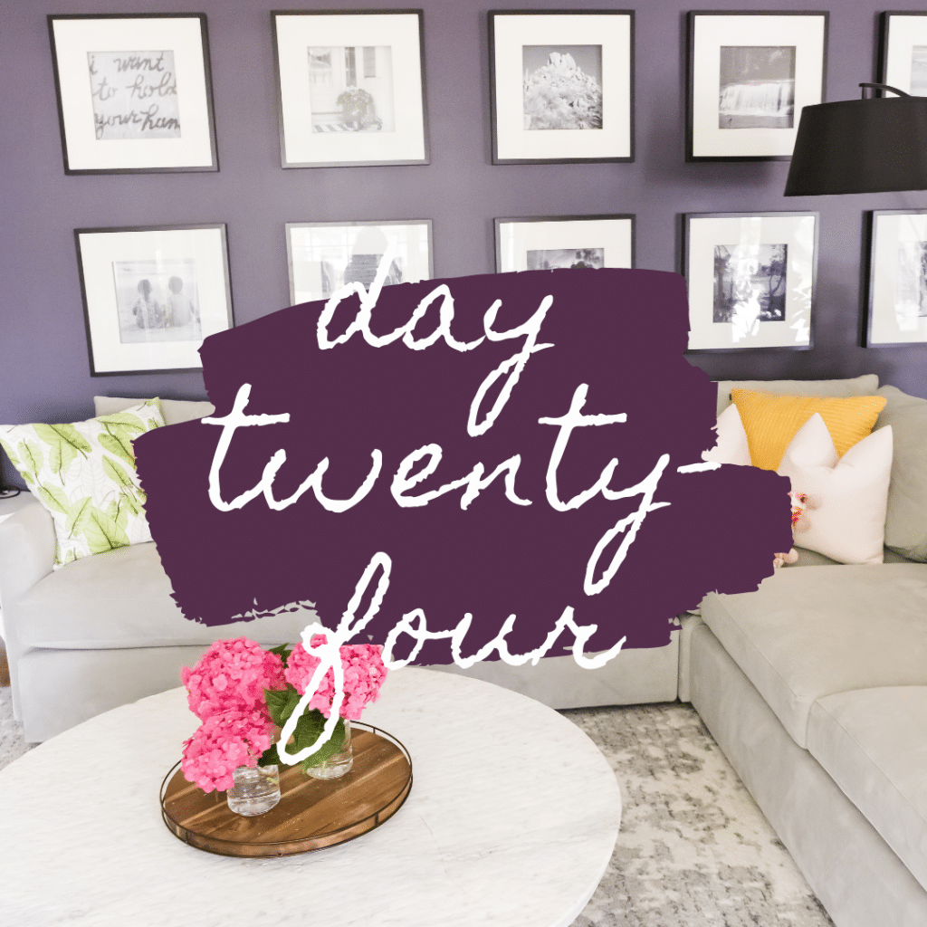 day 24 text over couch and pictures
