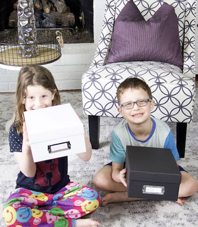 the organized kids with boxes