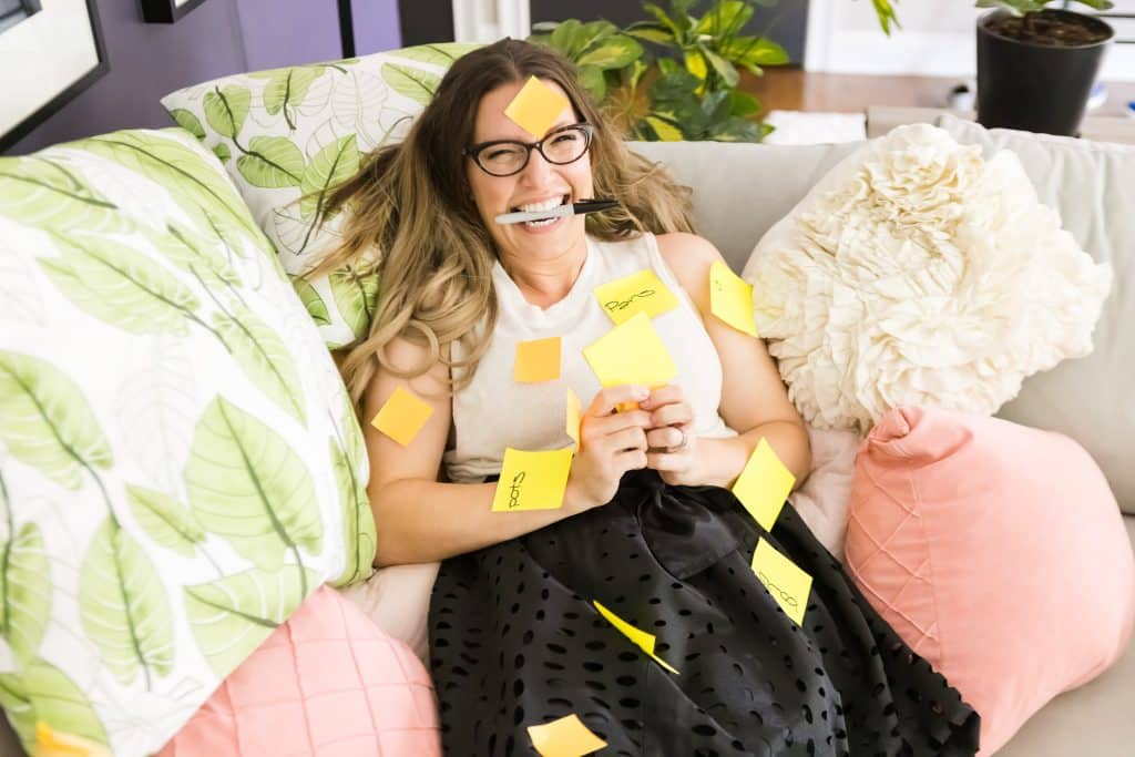 The Organized Mama with sticky notes all over