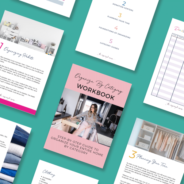 flatlay of organizing by category workbook