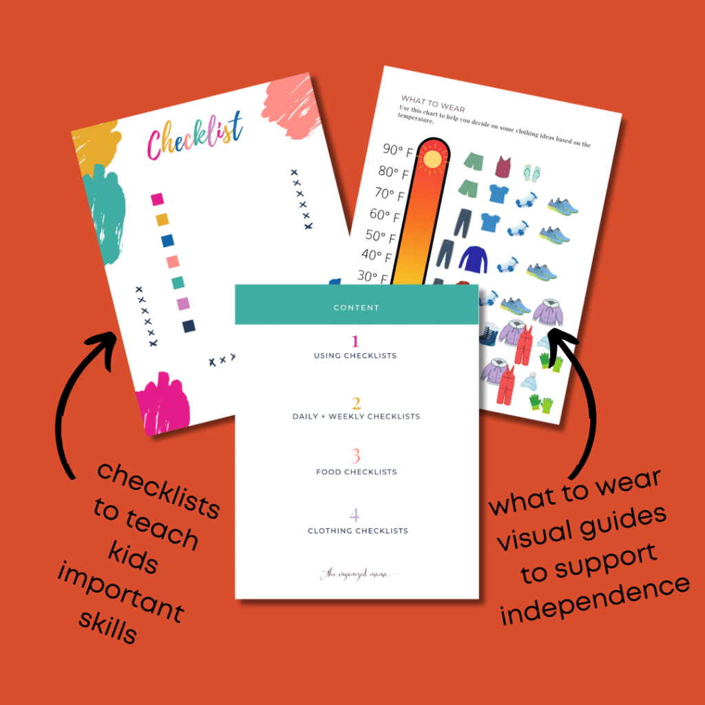 three pages from organized kids workbook