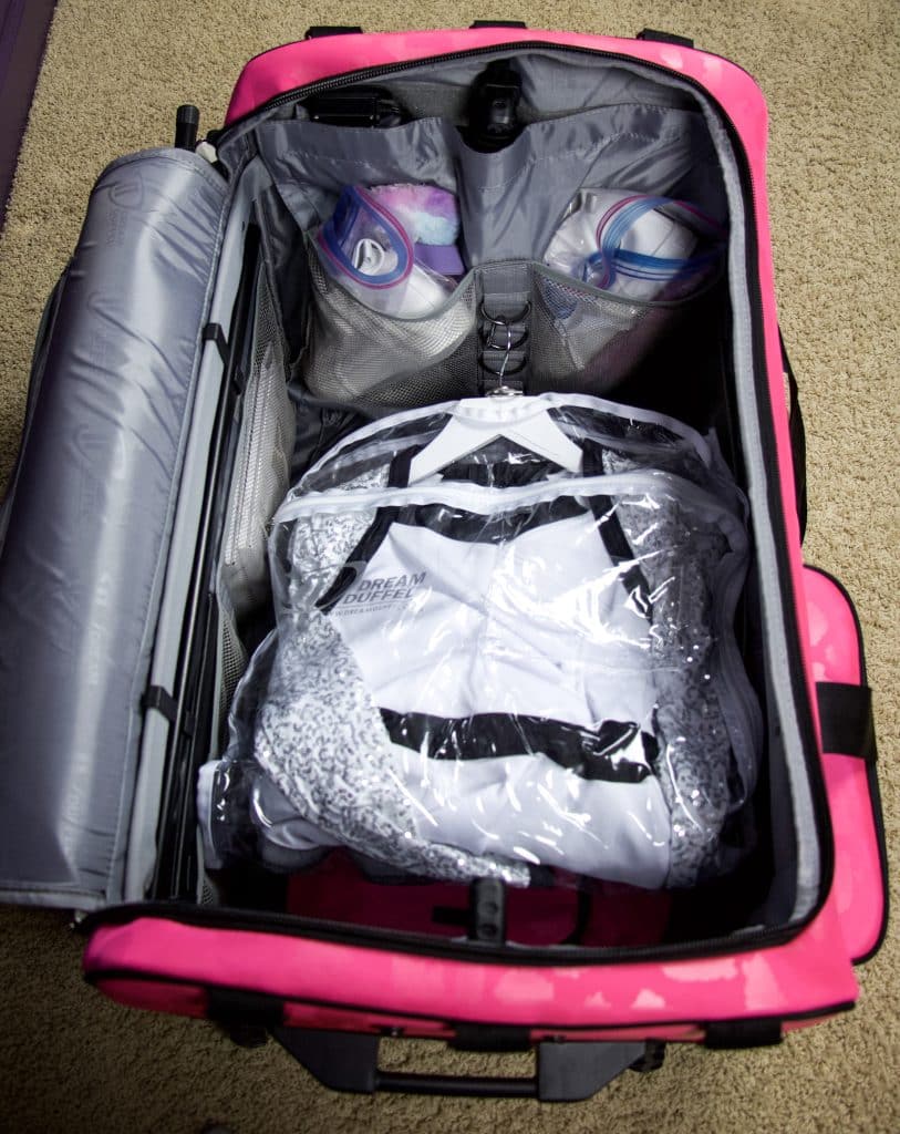 costumes on d-rings inside dream duffel