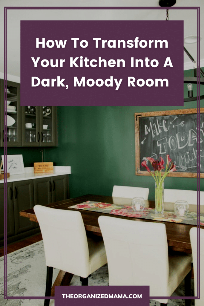 Pinterest pin with green dining room.