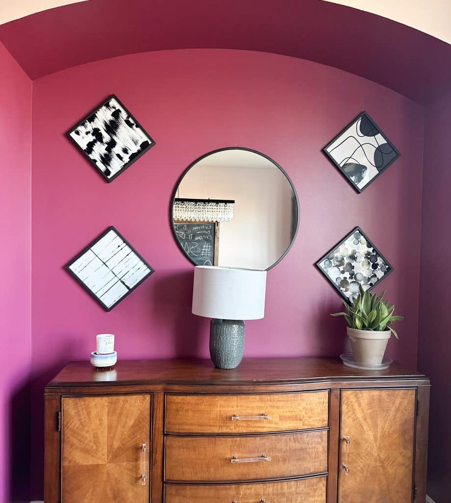 Final shot of tilepix around mirror on wall in dinign room