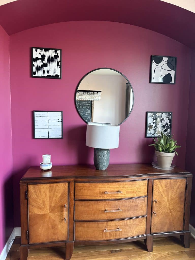 Tilepix on wall around mirror in dining room above buffet